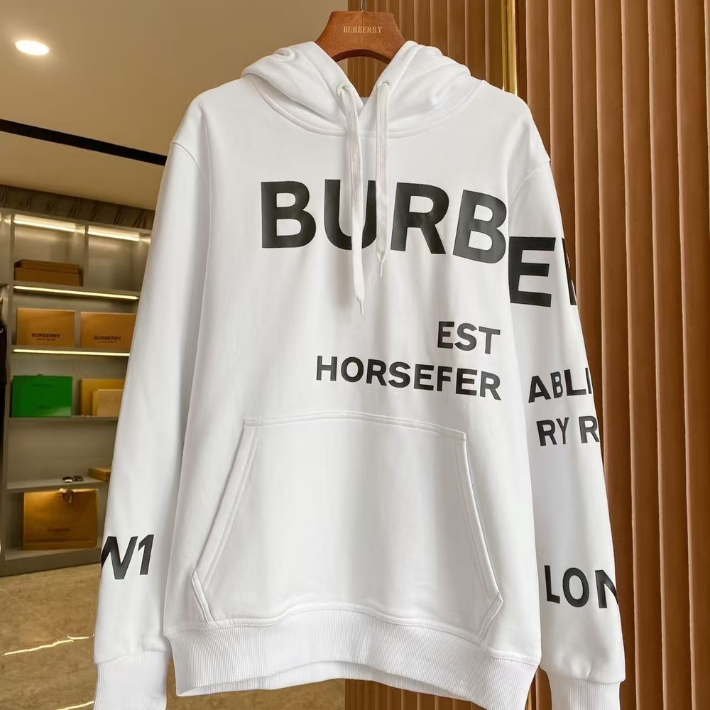 Burberry White Hoodie with Black Graphics